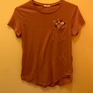 Ardene Floral Embroidered Pocket Tee